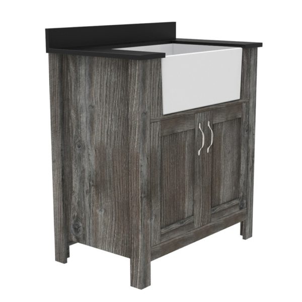 Aster 31"W x 19"D x 34"H Provincial Pine Vanity and Jet Black Granite Vanity Top with Farmhouse Style Sink