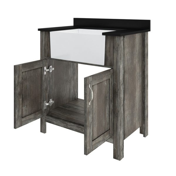 Aster 31"W x 19"D x 34"H Provincial Pine Vanity and Jet Black Granite Vanity Top with Farmhouse Style Sink