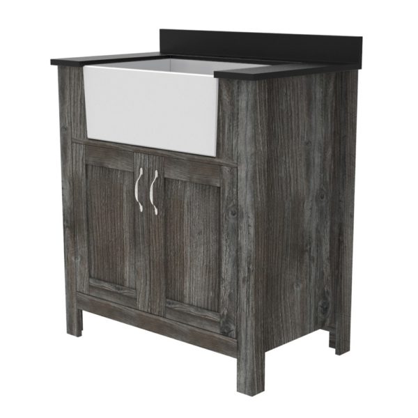 Aster 31"W x 19"D x 34"H Provincial Pine Vanity and Jet Black Granite Vanity Top with Farmhouse Style Sink