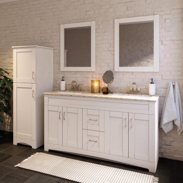 Barletta 60"W x 21-3/4"D x 32"H Cotton White Bathroom Vanity Cabinet DB