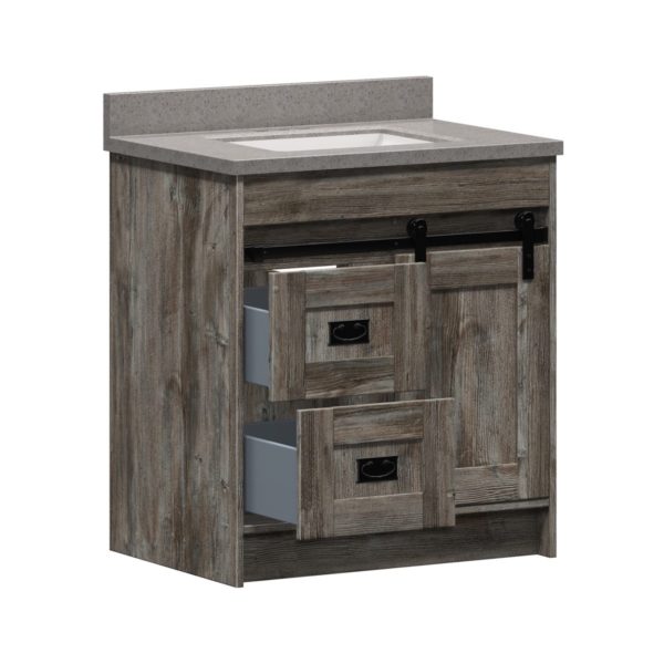 Blackthorn 30 in. W x 22 in. D Vanity in Driftwood Gray with Cultured Marble Vanity Top in Pewter with White Basin