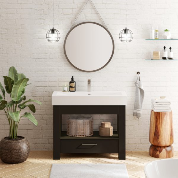 Boulevard 40 in. W x 19 in. D Vanity in Coffee bean with Porcelain Vanity Top in Solid White with White Basin