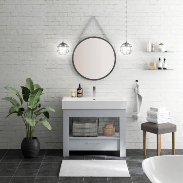 Boulevard 40 in. W x 19 in. D Vanity in Misty gray with Porcelain Vanity Top in Solid White with White Basin