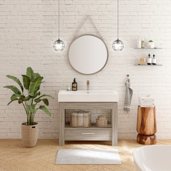 Boulevard 40 in. W x 19 in. D Vanity in Savanna with Porcelain Vanity Top in Solid White with White Basin