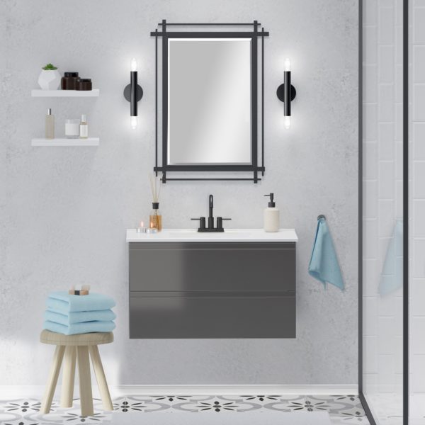 Celsia 36 in. W x 18-1/2 in. D Vanity in Gray Gloss with Porcelain Vanity Top in White with White Basin