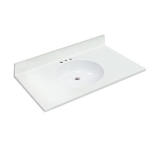 Silken White 37" x 22" White Vanity Top with Non-recessed Bowl