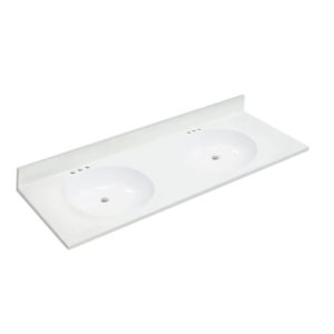 Silken White 61" x 22" White Vanity Top with 2 Non-recessed Bowls