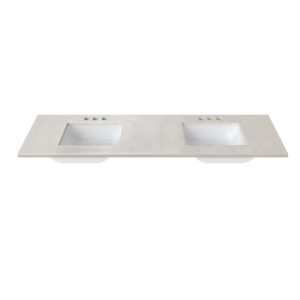 Daisy White 61 in. W x 22 in. D Cultured Marble Rectangular Undermount Double Basin Vanity Top