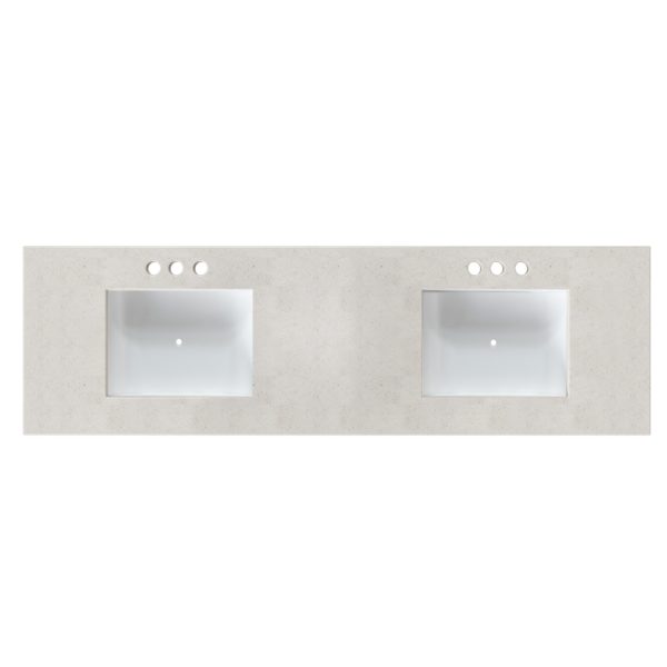 Daisy White 61 in. W x 22 in. D Cultured Marble Rectangular Undermount Double Basin Vanity Top