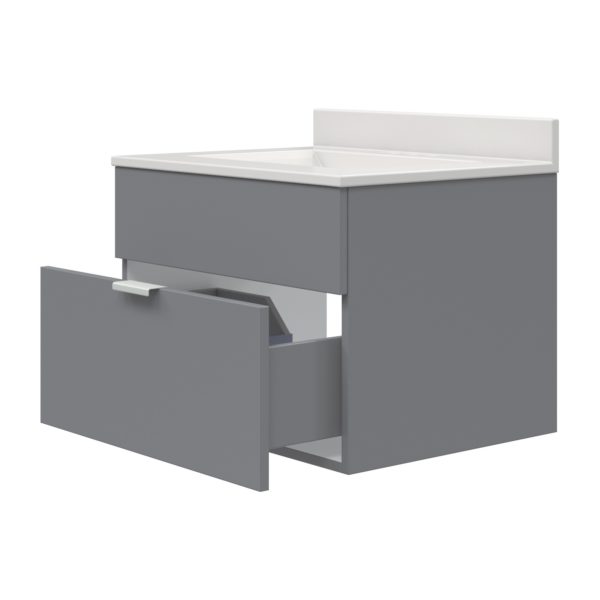 Gabrielle 25"W x 19"D Wall Hung Vanity Twilight Gray, Cultured Marble Vanity Top in Solid White with White Basin