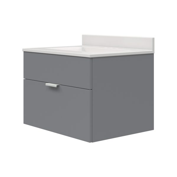 Gabrielle 25"W x 19"D Wall Hung Vanity Twilight Gray, Cultured Marble Vanity Top in Solid White with White Basin