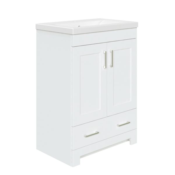 Southernwood 24"W x 15-1/2"D White Vanity and White Ceramic Vanity Top with Rectangular Integrated Bowl