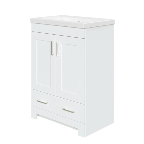 Southernwood 24"W x 15-1/2"D White Vanity and White Ceramic Vanity Top with Rectangular Integrated Bowl