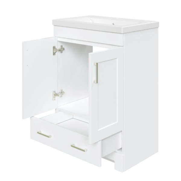 Southernwood 24"W x 15-1/2"D White Vanity and White Ceramic Vanity Top with Rectangular Integrated Bowl