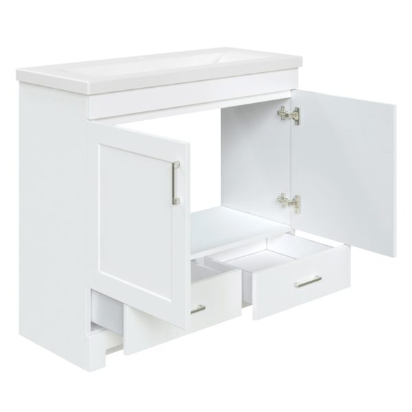 Southernwood 36"W x 15-1/2"D White Vanity and White Ceramic Vanity Top with Rectangular Integrated Bowl