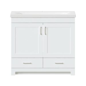 Southernwood 36"W x 15-1/2"D White Vanity and White Ceramic Vanity Top with Rectangular Integrated Bowl