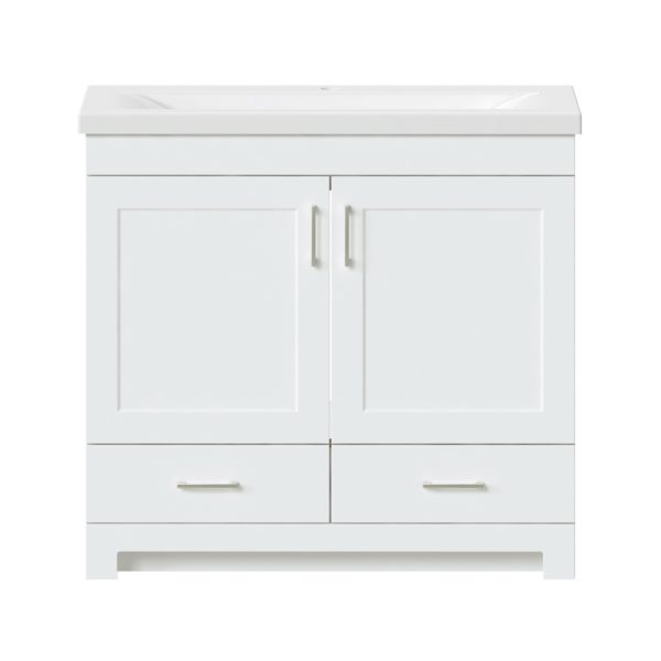 Southernwood 36"W x 15-1/2"D White Vanity and White Ceramic Vanity Top with Rectangular Integrated Bowl