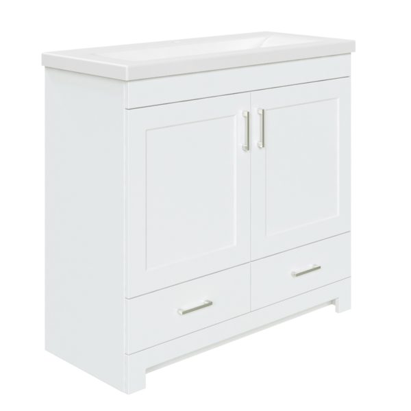 Southernwood 36"W x 15-1/2"D White Vanity and White Ceramic Vanity Top with Rectangular Integrated Bowl