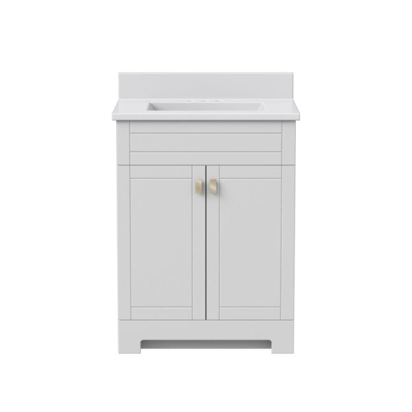 Uptown 25"W x 19"D x 33"H Cotton White Vanity and White Vanity Top with Integrated Sink