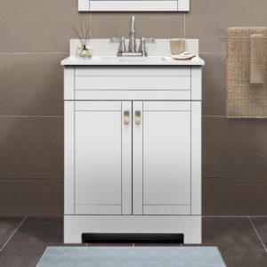 Uptown 25"W x 19"D x 33"H Cotton White Vanity and White Vanity Top with Integrated Sink