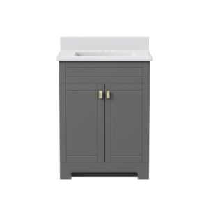 Uptown 25"W x 19"D x 33"H Matte Pewter Vanity and White Vanity Top with Integrated Sink