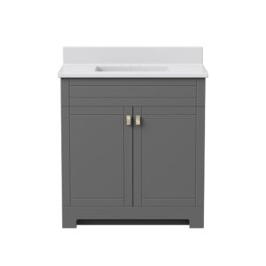 Uptown 31"W x 19"D x 33"H Matte Pewter Vanity and White Vanity Top with Integrated Sink