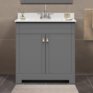 Uptown 31"W x 19"D x 33"H Matte Pewter Vanity and White Vanity Top with Integrated Sink
