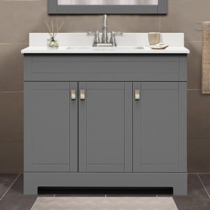 Uptown 37"W x 19"D x 33"H Matte Pewter Vanity and White Vanity Top with Integrated Sink