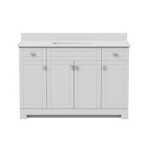 Uptown 49"W x 19"D x 33"H Cotton White Vanity and White Vanity Top with Integrated Sink