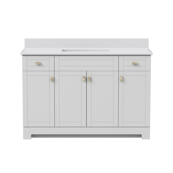 Uptown 49"W x 19"D x 33"H Cotton White Vanity and White Vanity Top with Integrated Sink