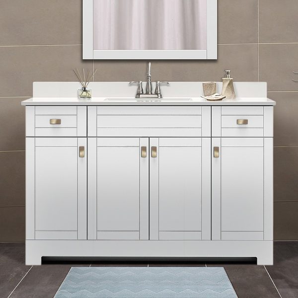 Uptown 49"W x 19"D x 33"H Cotton White Vanity and White Vanity Top with Integrated Sink