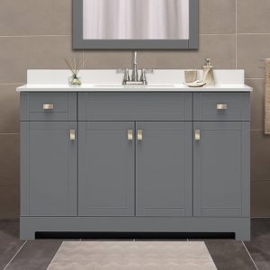 Uptown 49"W x 19"D x 33"H Matte Pewter Vanity and White Vanity Top with Integrated Sink