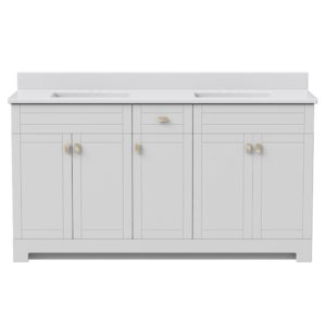 Uptown 61"W x 19"D x 33"H Cotton White Vanity and White Vanity Top with Integrated Sink