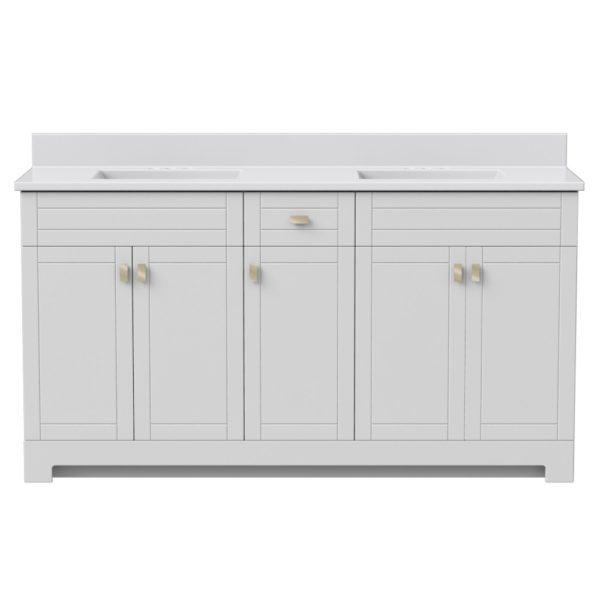 Uptown 61"W x 19"D x 33"H Cotton White Vanity and White Vanity Top with Integrated Sink