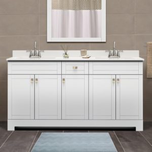 Uptown 61"W x 19"D x 33"H Cotton White Vanity and White Vanity Top with Integrated Sink