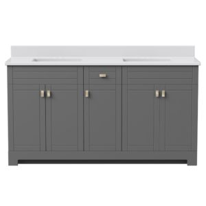 Uptown 61"W x 19"D x 33"H Matte Pewter Vanity and White Vanity Top with Integrated Sink