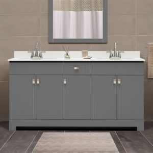 Uptown 61"W x 19"D x 33"H Matte Pewter Vanity and White Vanity Top with Integrated Sink