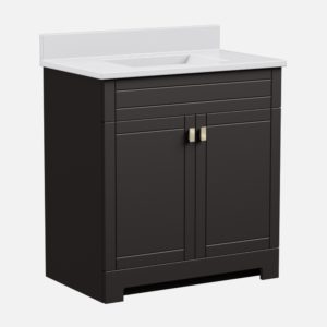 Uptown 31"W x 19"D x 33"H Deep Brown Vanity and White Cultured Marble Vanity Top with Rectangular Integrated Wave Bowl