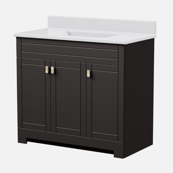 Uptown 37"W x 19"D  x 33"H Deep Brown Vanity and White Cultured Marble Vanity Top with Rectangular Integrated Wave Bowl