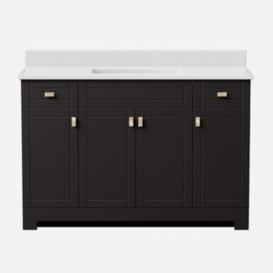 Uptown 49"W x 19"D  x 33"H Deep Brown Vanity and White Cultured Marble Vanity Top with Rectangular Integrated Wave Bowl