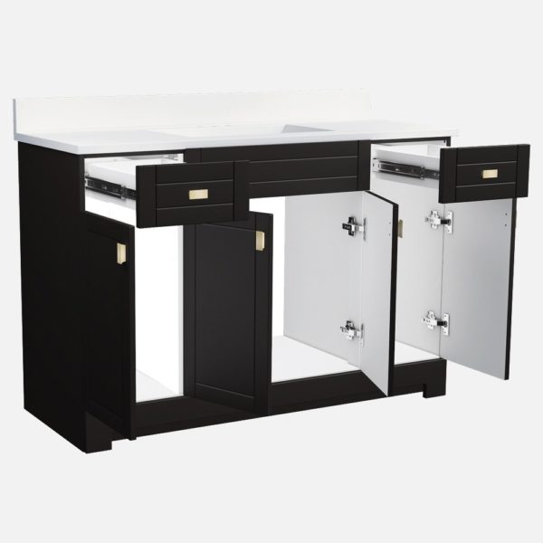 Uptown 49"W x 19"D  x 33"H Deep Brown Vanity and White Cultured Marble Vanity Top with Rectangular Integrated Wave Bowl