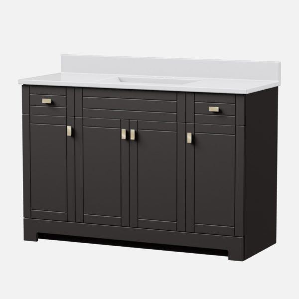 Uptown 49"W x 19"D  x 33"H Deep Brown Vanity and White Cultured Marble Vanity Top with Rectangular Integrated Wave Bowl