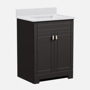 Uptown 25"W x 19"D x 33"H Deep Brown Vanity and White Cultured Marble Vanity Top with Rectangular Integrated Wave Bowl