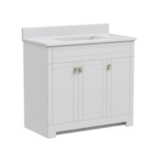 Uptown 37"W x 19"D x 33"H Cotton White Vanity and White Vanity Top with Integrated Sink