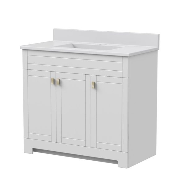 Uptown 37"W x 19"D x 33"H Cotton White Vanity and White Vanity Top with Integrated Sink