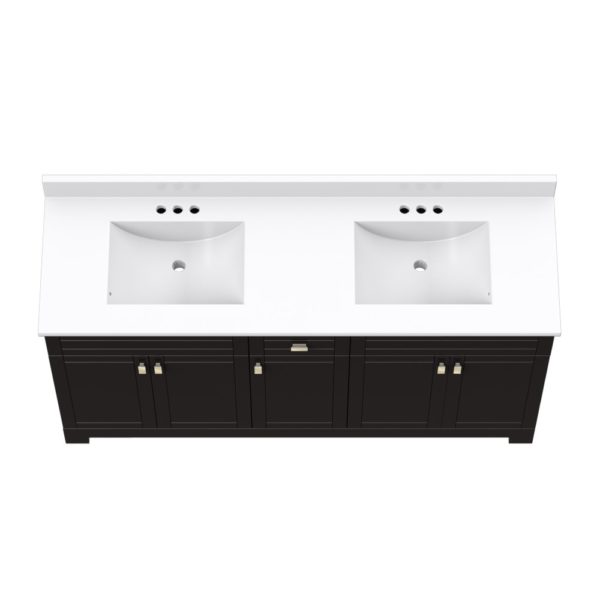 Uptown 61"W x 19"D  x 33"H Deep Brown Vanity and White Cultured Marble Vanity Top with Rectangular Integrated Wave Bowl
