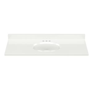 White Oval 49"W x 19"D Solid White Cultured Marble Vanity Top with Oval Non-Recessed Bowl