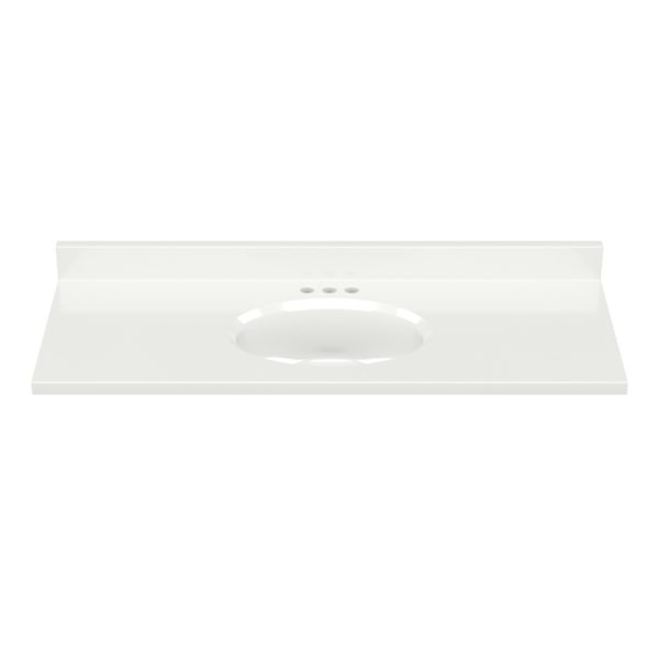 White Oval 49"W x 19"D Solid White Cultured Marble Vanity Top with Oval Non-Recessed Bowl