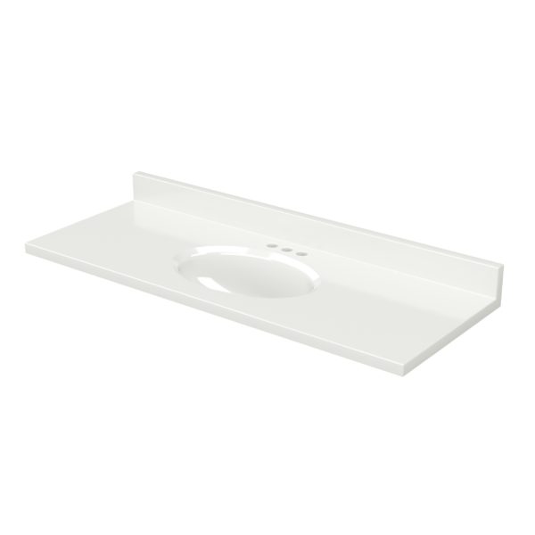 White Oval 49"W x 19"D Solid White Cultured Marble Vanity Top with Oval Non-Recessed Bowl