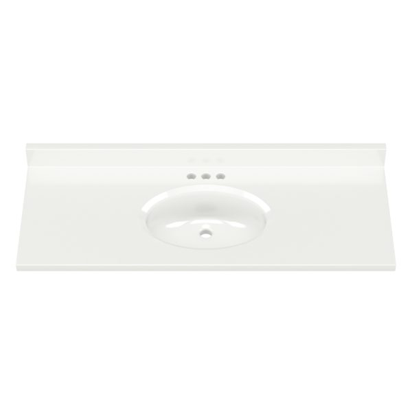 White Oval 49"W x 19"D Solid White Cultured Marble Vanity Top with Oval Non-Recessed Bowl